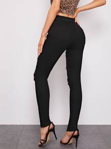 Jeans rotos de cintura alta - Negro - Ver 2