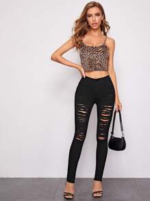 Jeans rotos de cintura alta - Negro - Ver 3