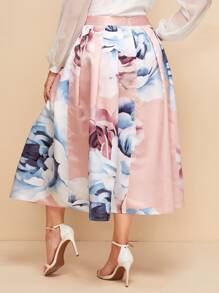 SHEIN 大碼四四方方百褶印花半身裙 - 淺粉色 - 查看 2