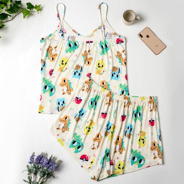 

Plus Allover Cartoon Print Pajama Set, Multicolor
