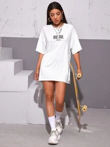 SHEIN Unity Limits Graphic Longline Oversized Tee - White - View 3