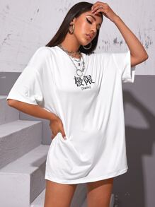 SHEIN Unity Limits Graphic Longline Oversized Tee - White - View 5