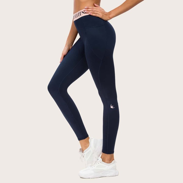 

Queenieke Letter Tape Waist Sports Leggings, Navy blue
