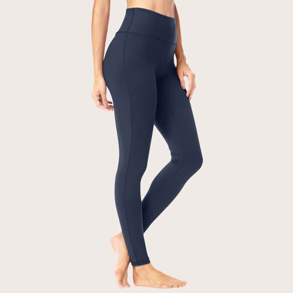 

Solid Topstitching Sports Leggings, Navy blue