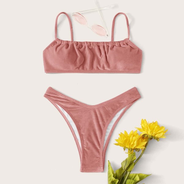 

Velvet High Cut Bikini Swimsuit, Dusty pink