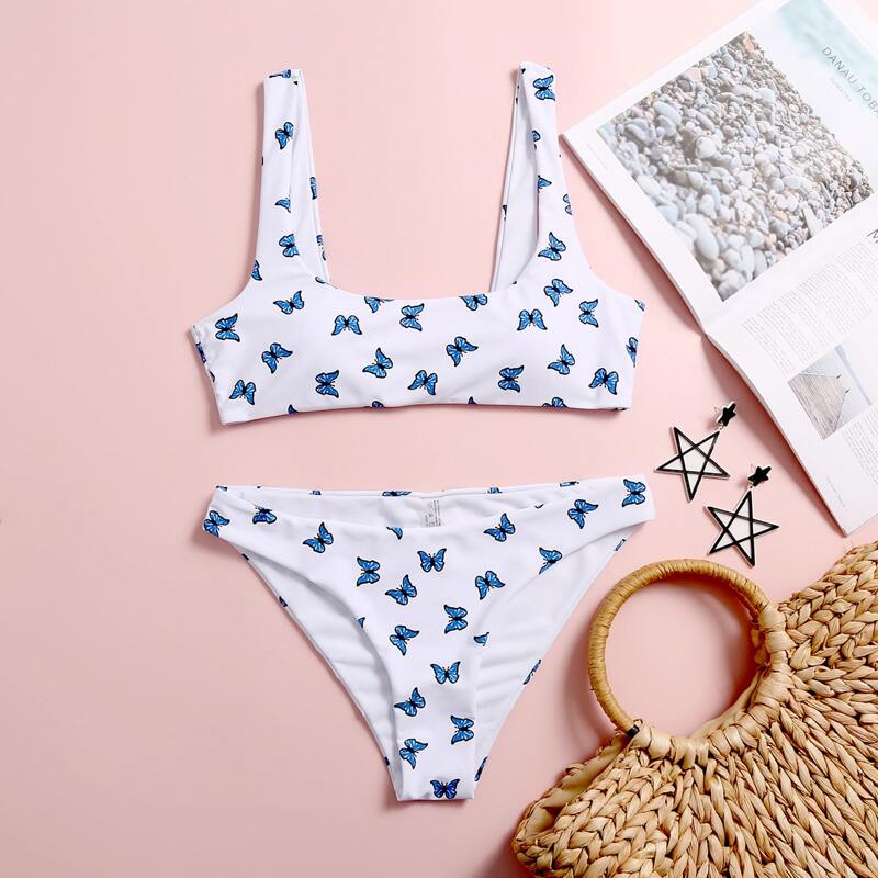 

Butterfly Print Bikini Swimsuit, White