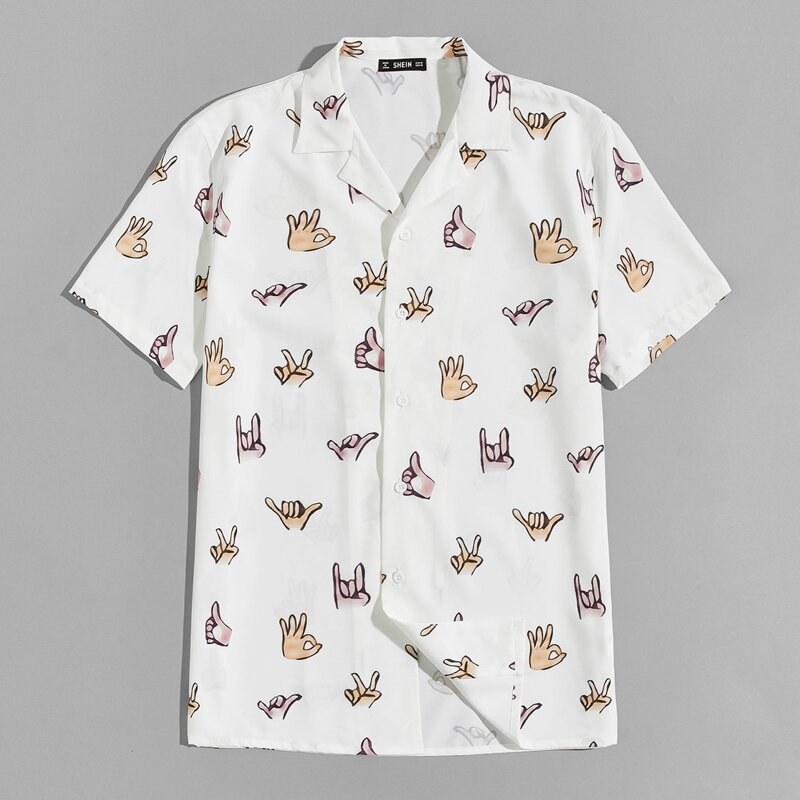 

Guys Figure Print Revere Collar Shirt, White