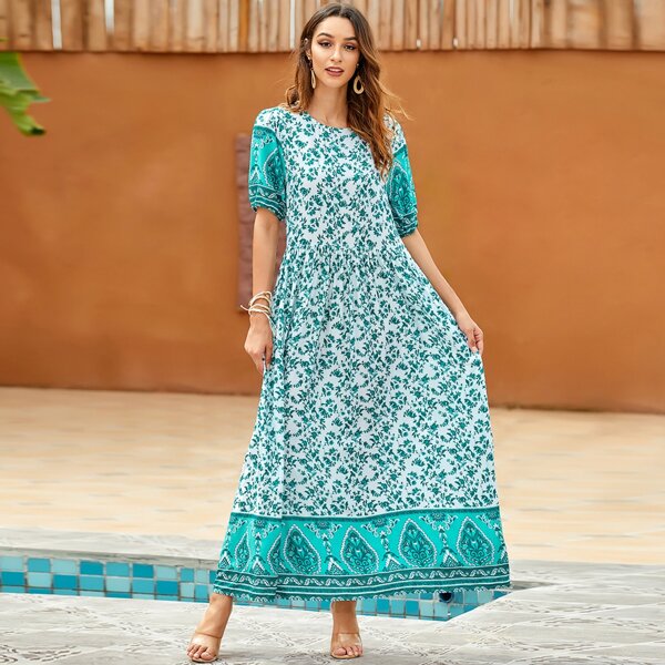 

Ditsy Floral & Tribal Print Dress, Multicolor