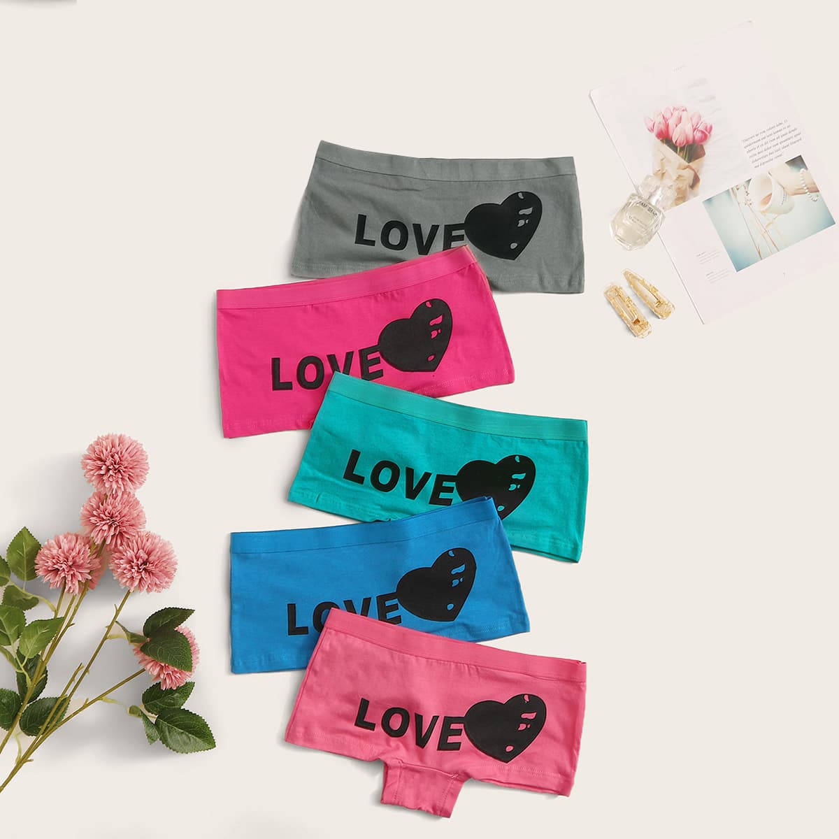

5pack Heart & Letter Panty Set, Multicolor