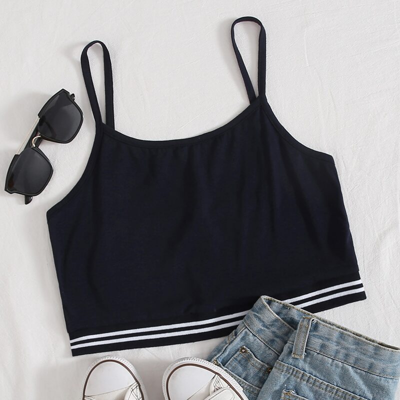 

Stripe Trim Crop Cami, Navy blue