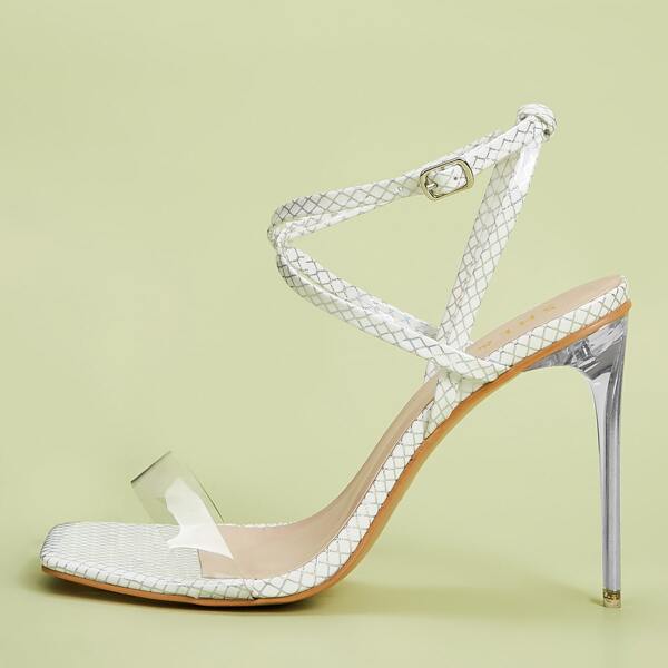

Open Toe Ankle Strap Stiletto Heeled Sandals, White