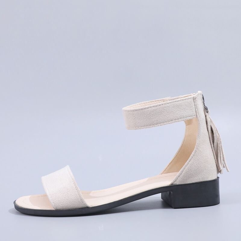 

Tassel Decor Ankle Strap Sandals, Beige