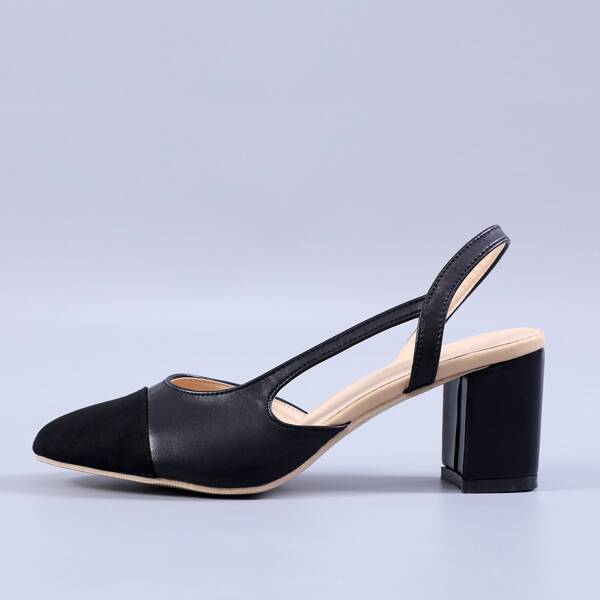 

Point Toe Slingback Chunky Heels, Black