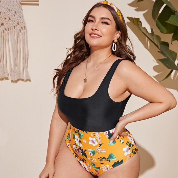 

Plus Floral One Piece Swimsuit, Multicolor