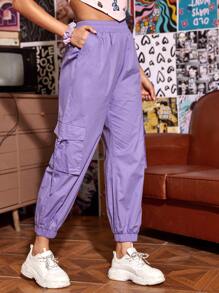 SHEIN High Waisted Windbreaker Cargo Joggers - Lilac Purple - View 1