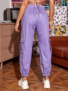 SHEIN High Waisted Windbreaker Cargo Joggers - Lilac Purple - View 2