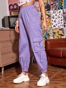 SHEIN High Waisted Windbreaker Cargo Joggers - Lilac Purple - View 3