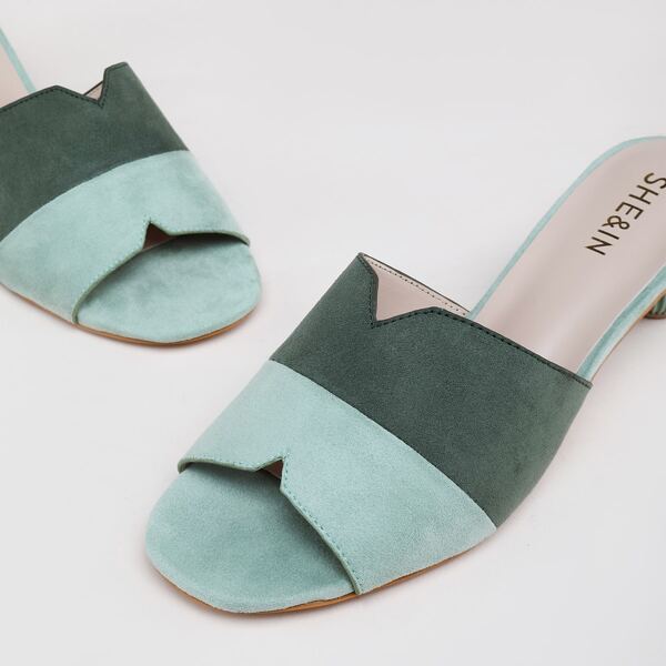 

Open Toe Colorblock Heeled Mules, Green