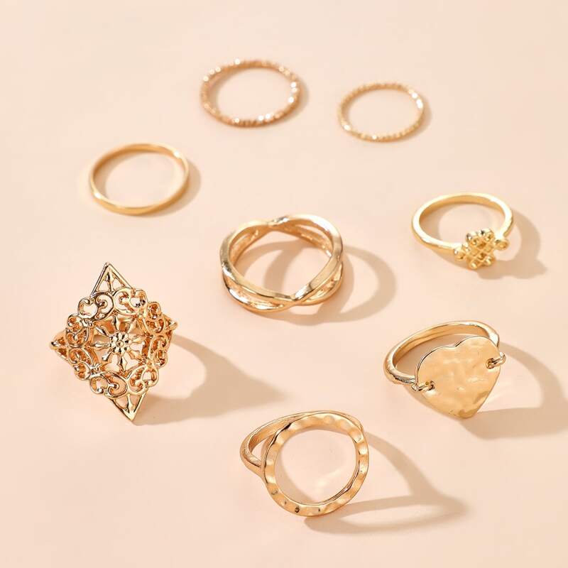 

8pcs Hollow Out Decor Ring, Gold