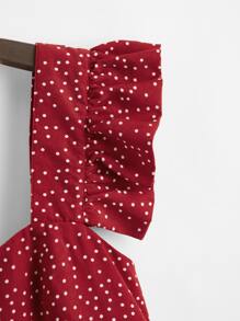 SHEIN Ruffle Strap Dot Print Peplum Top - Burgundy - View 3