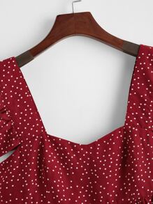 SHEIN Ruffle Strap Dot Print Peplum Top - Burgundy - View 4