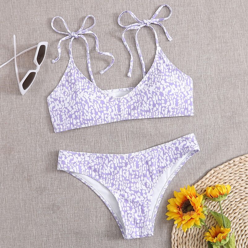 

Tie Strap Speckle Cami Bikini Swimsuit, Purple