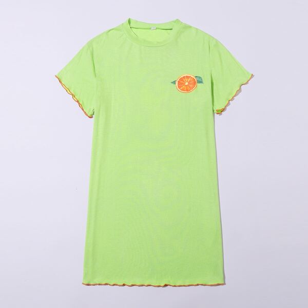 

Girls Orange Print Lettuce Trim Nightdress, Lime green