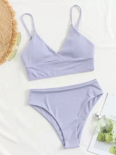 SHEIN Swim Rib High Waisted Bikini Set Summer Beach
