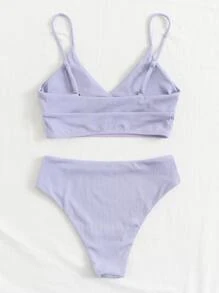SHEIN Swim Rib High Waisted Bikini Set Summer Beach - Lilac Purple - View 2