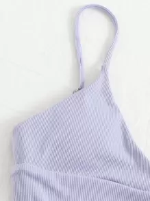 SHEIN Swim Rib High Waisted Bikini Set Summer Beach - Lilac Purple - View 3