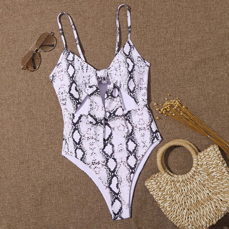 

Snakeskin Knot Front One Piece Swimsuit, Lilac purple