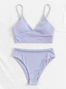 SHEIN Swim Rib High Waisted Bikini Set Summer Beach - Lilac Purple - View 4