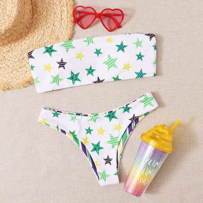 

Star Print Bandeau Bikini Swimsuit, Multicolor