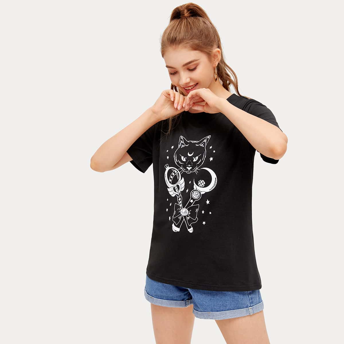

Cat Graphic Tee, Black