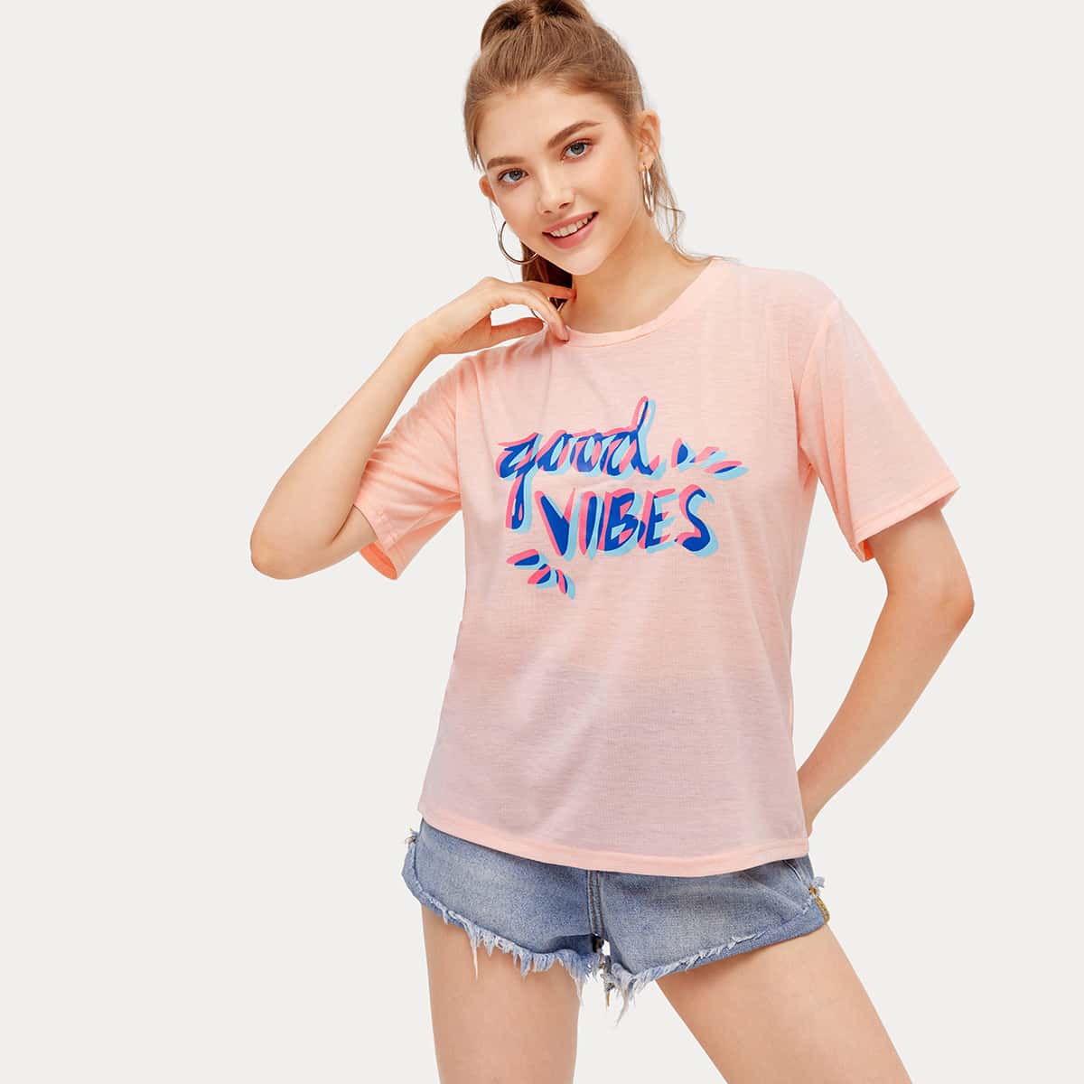

Slogan Graphic Tee, Baby pink