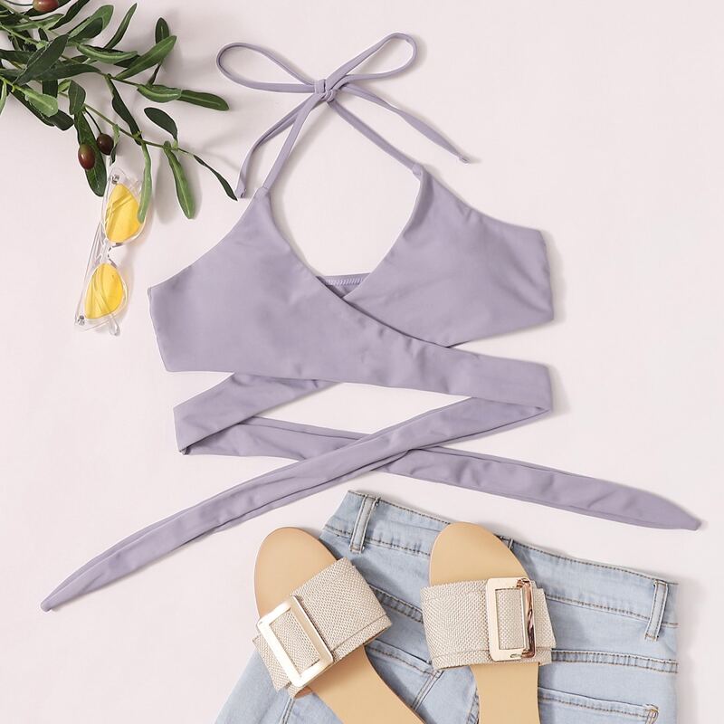 

Crisscross Wrap Halter Bikini Top, Dusty purple