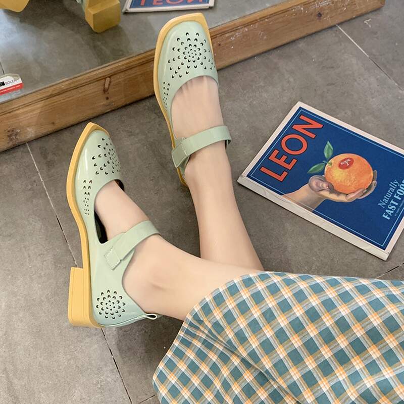 

Laser Cut Mary Jane Flats, Mint green