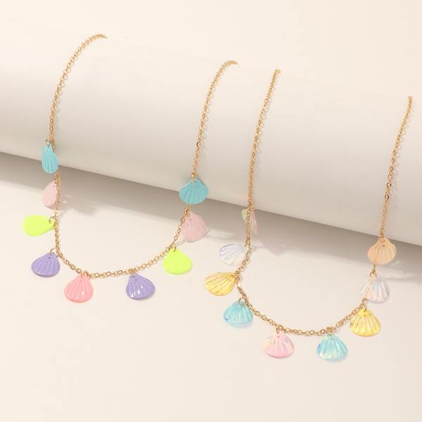 

2pcs Girls Shell Charm Necklace, Multicolor