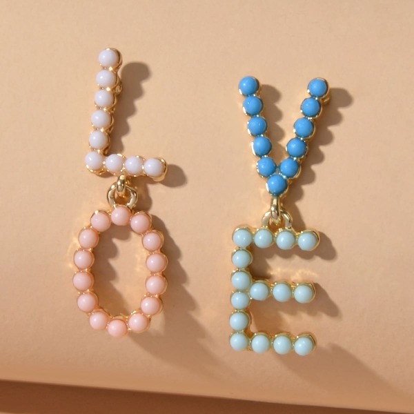 

Beaded Letter Design Drop Earrings, Blue