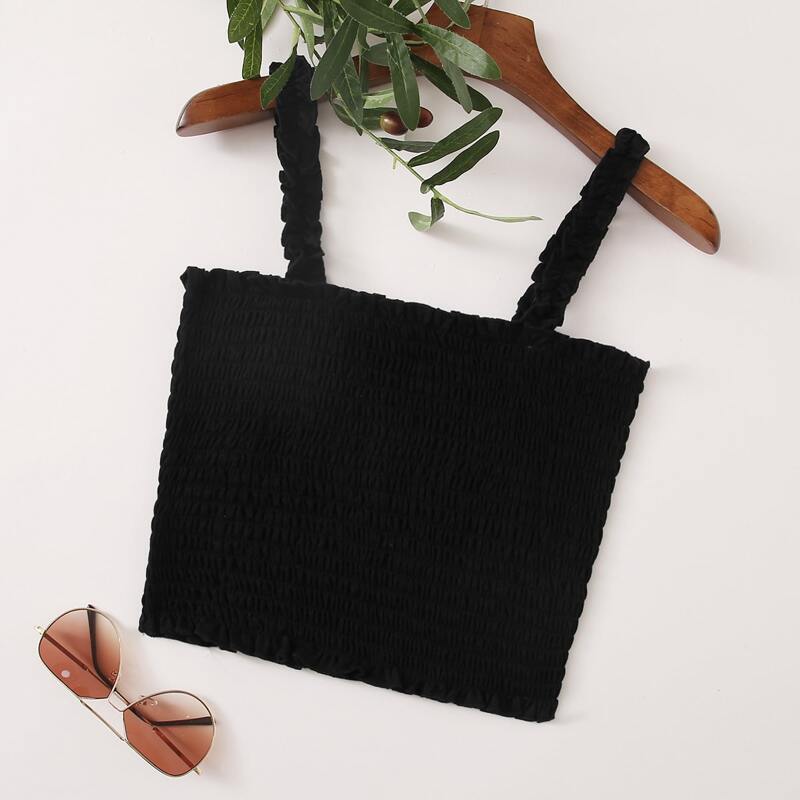 

Shirred Cami Crop Top, Black