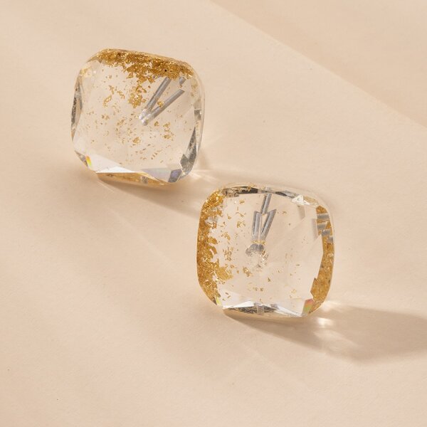 

Clear Square Shaped Stud Earrings, Multicolor