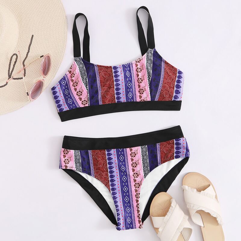 

Paisley Patchwork Bikini Swimsuit, Multicolor