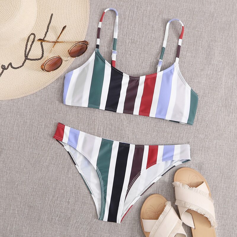 

Striped Cami Bikini Swimsuit, Multicolor