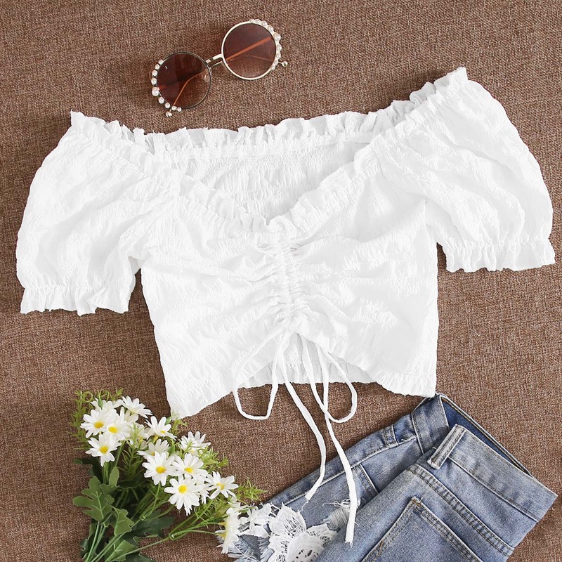 

White Drawstring Crop Top