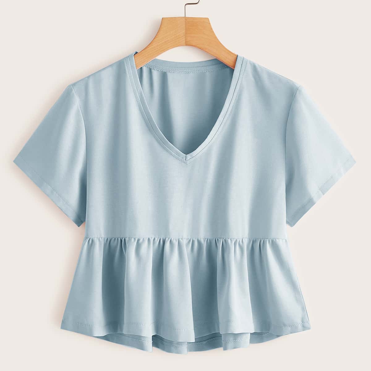

V Neck Peplum Top, Baby blue