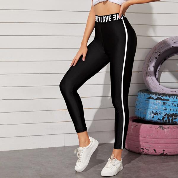 

Letter Tape High Waist Leggings, Black