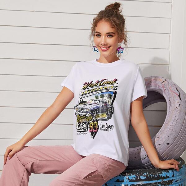 

Car & Letter Graphic Tee, White