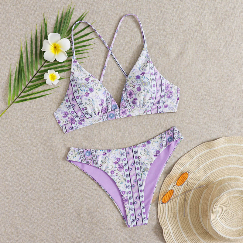 

Cross Back Ditsy Floral Bikini Swimsuit, Multicolor