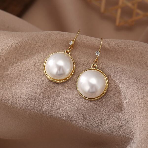 

Faux Pearl Decor Drop Earrings, Gold