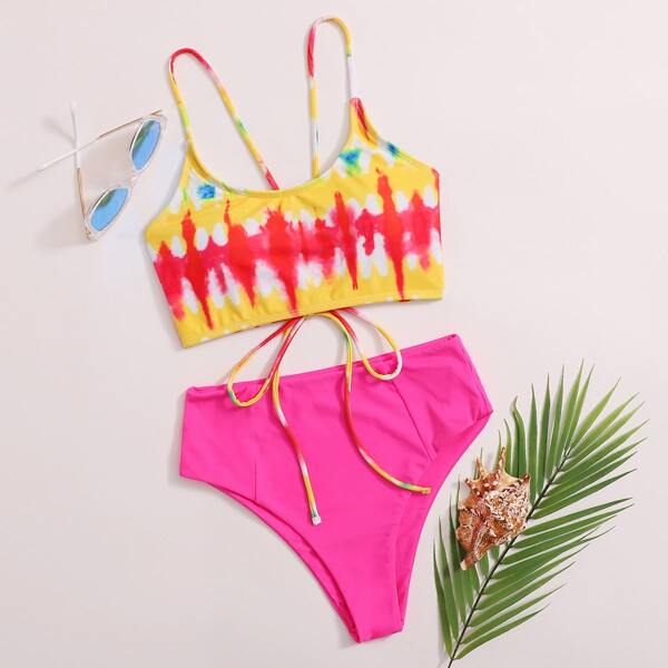 

Tie Dye High Waisted Bikini Swimsuit, Multicolor